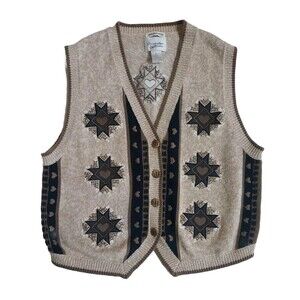 Vintage Christopher & Banks Hand Embroidered Fraktur Hex Sweater Vest Size XL